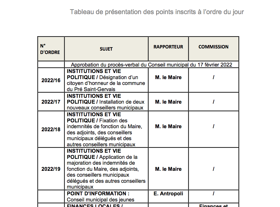 INFO [ Conseil municipal jeudi 7 avril ]