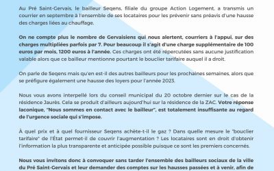 [ Lettre au maire sur l’explosion des charges d’énergie dans le parc de logement social ]